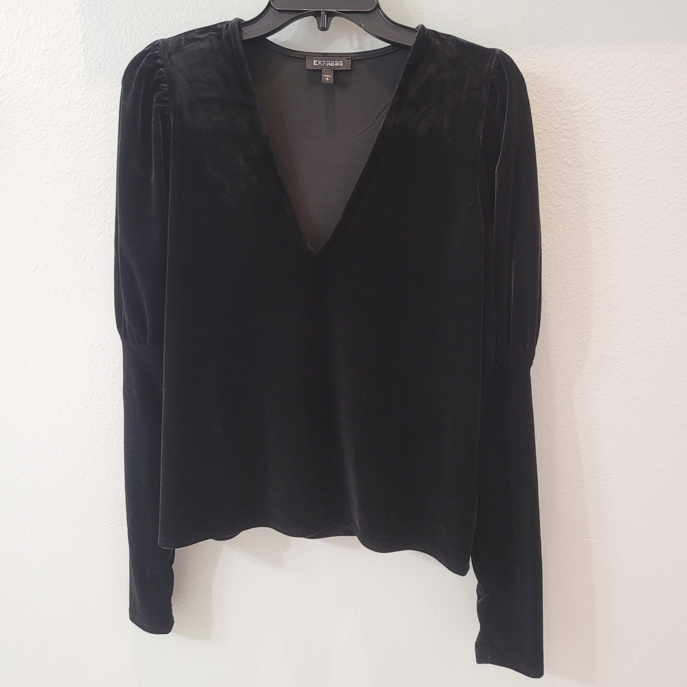 Express Black Velvet V-Neck Top long sleeves   Size S